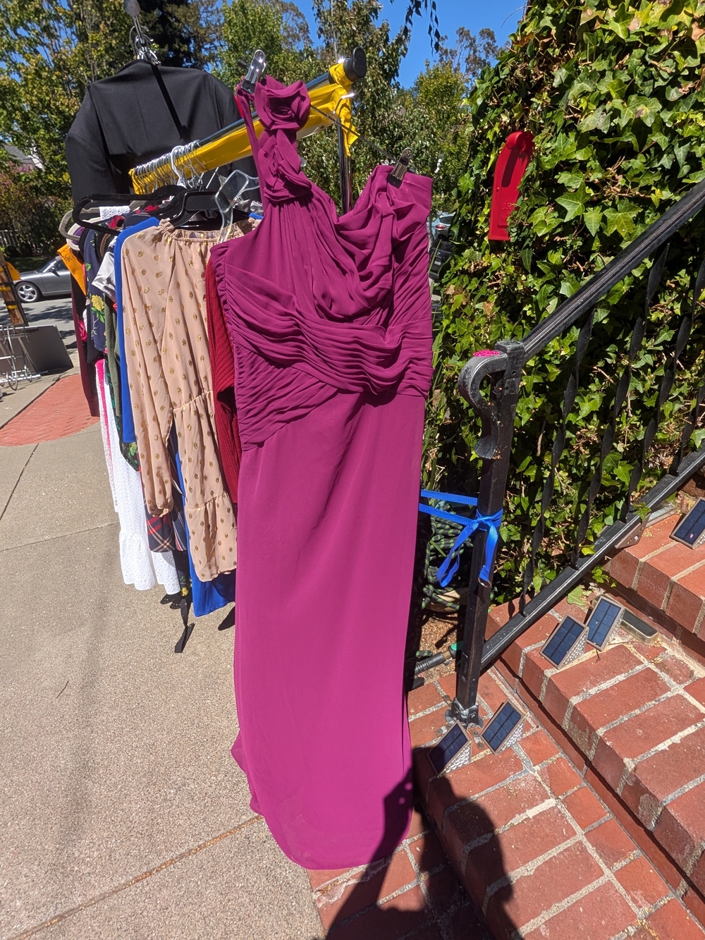 David's Bridal One-Shoulder Fuchsia Evening Gown